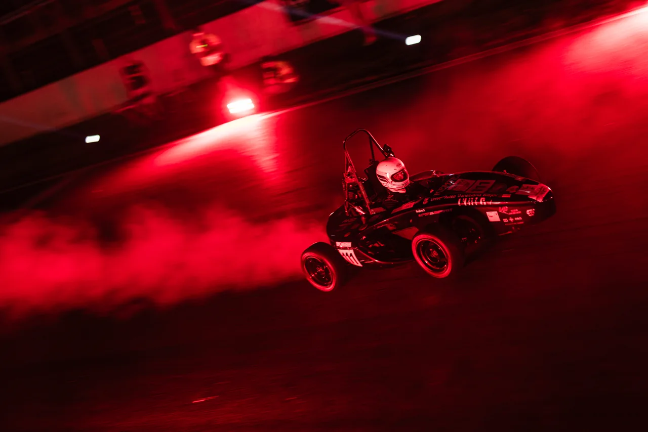 Formula Student Spain race car during a night event